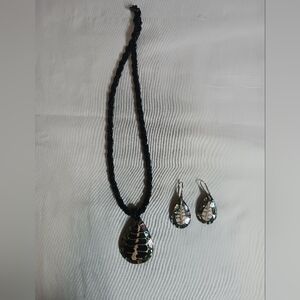 Vintage Abalone Mother Of Pearl Shell And Turtle Shel Nacklace And Earrings